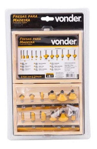 JOGO DE 12PCS COM FRESAS PARA MADEIRA E CAIXA VONDER - 53.14.12.0120