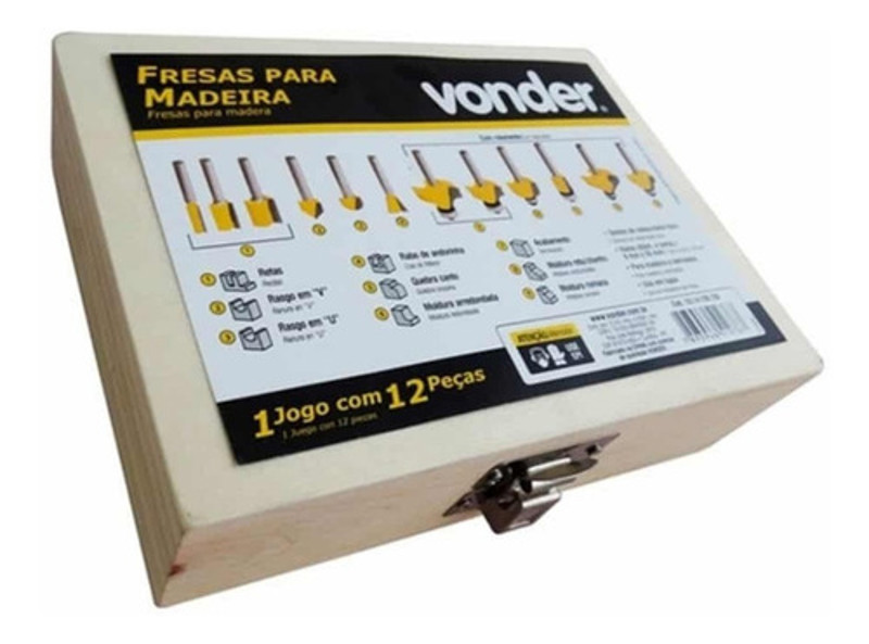 JOGO DE 12PCS COM FRESAS PARA MADEIRA E CAIXA VONDER - 53.14.12.0120
