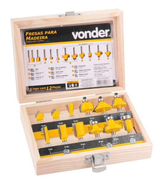 JOGO DE 12PCS COM FRESAS PARA MADEIRA E CAIXA VONDER - 53.14.12.0120