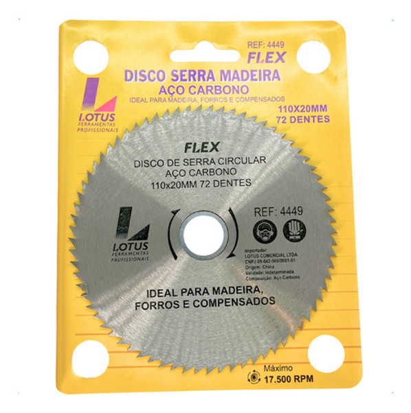 DISCO CORTE MADEIRA DE 110MM COM 72 DENTES LOTUS - REF.4449