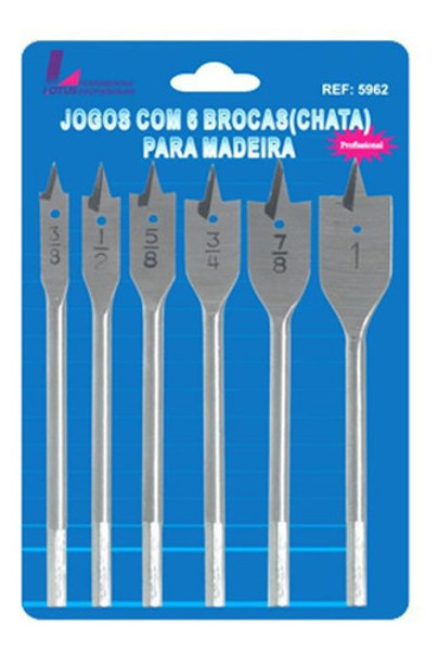 JOGO DE 06PCS COM BROCAS CHATA (3/8,5/8,7/8,1/2/3/4,1") LOTUS - REF.5962