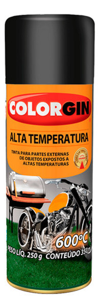 TINTA EM SPRAY COLORGIN - ALTA TEMPERATURA PRETO FOSCO