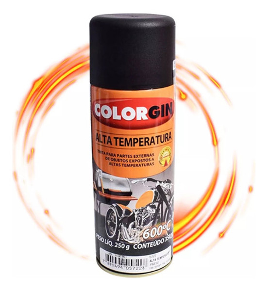 TINTA EM SPRAY COLORGIN - ALTA TEMPERATURA PRETO FOSCO