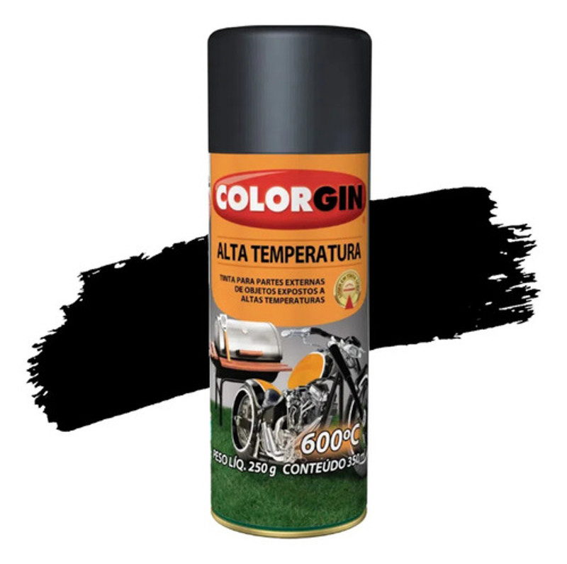 TINTA EM SPRAY COLORGIN - ALTA TEMPERATURA PRETO FOSCO
