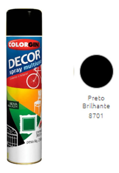 TINTA EM SPRAY COLORGIN USO GERAL - PRETO BRILHANTE
