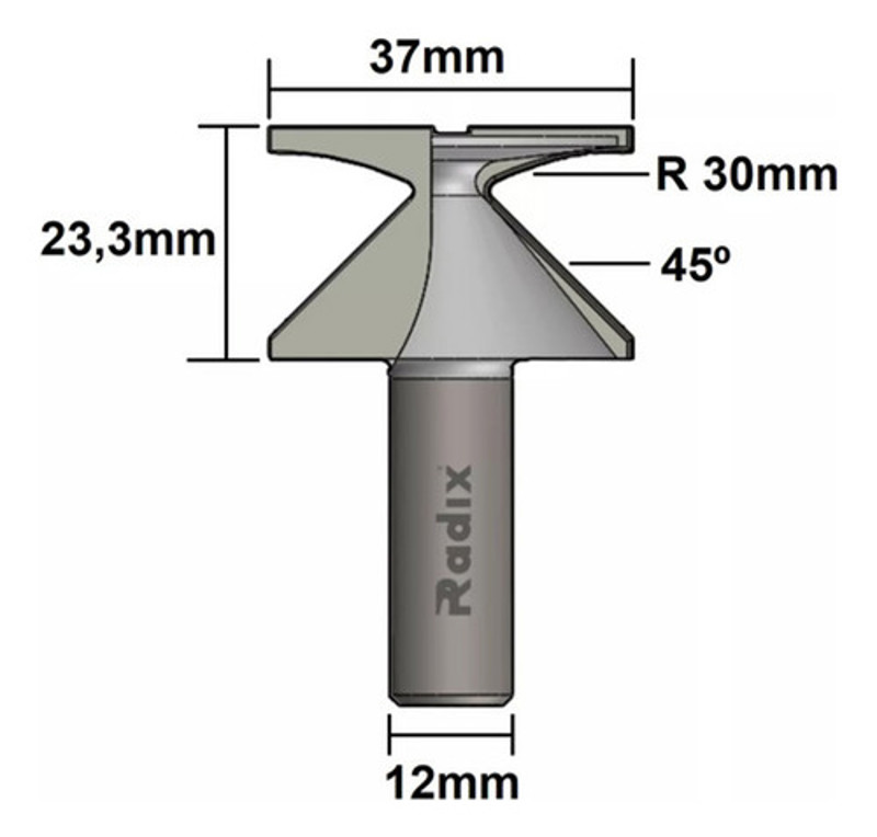FRESA PARA CURVA 37MM COM HASTE 12MM RADIX - 2037000.06