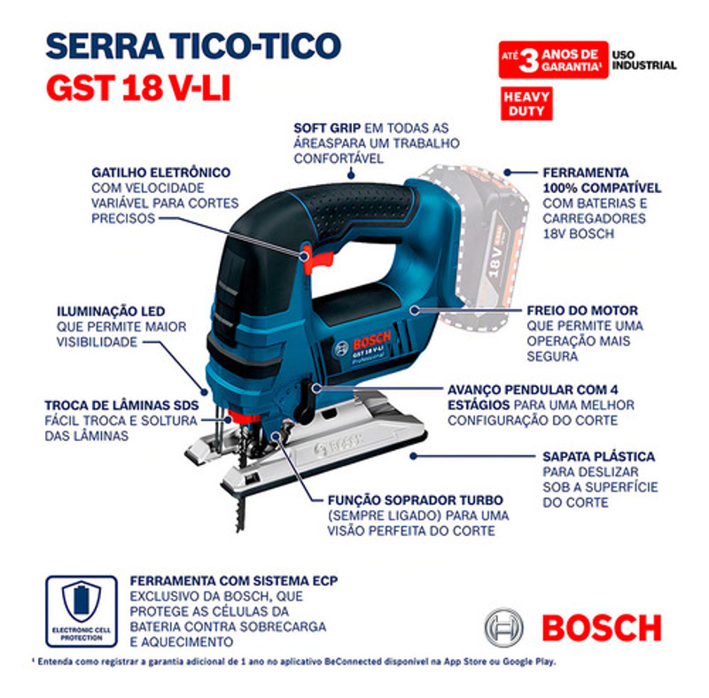 SERRA TICO TICO A BATERIA 18V BOSCH - GST 18V-LI-B - 060158J3D2