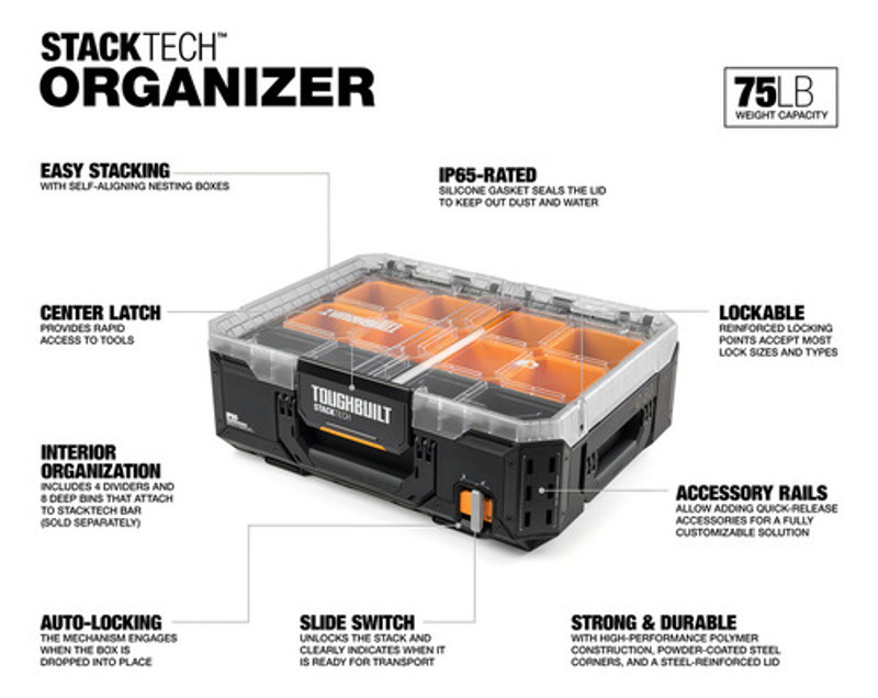 ORGANIZADOR STACKTECH EMPILHAVEL TOUGHBUILT - TB-B1-O-30