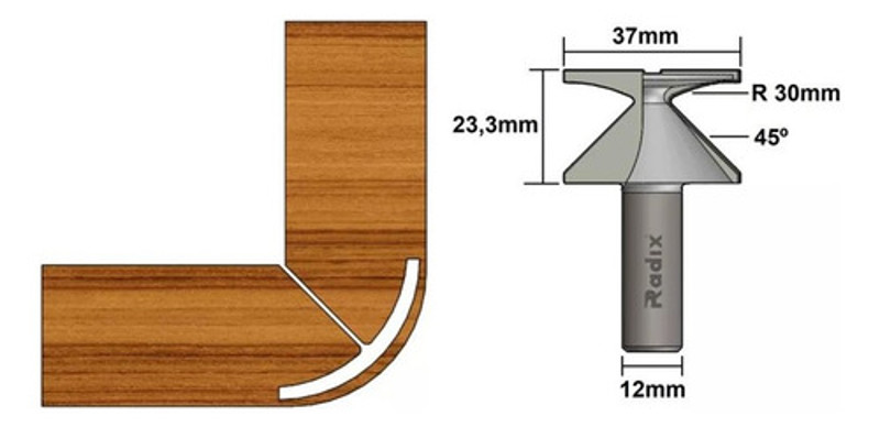 FRESA PARA CURVA 37MM COM HASTE 12MM RADIX - 2037000.06
