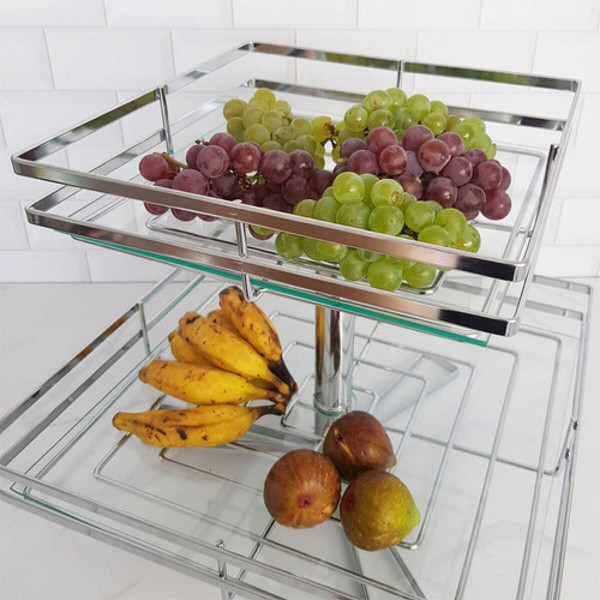 FRUTEIRA DUPLA COM VIDRO GIOSUL QUADRADA - 5176 CROMADA