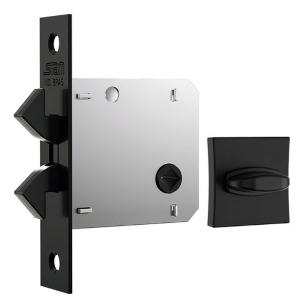 FECHADURA DE CORRER PARA BANHEIRO (ASA AVIAO) STAM - 1006S WC QUADRADA PRETA