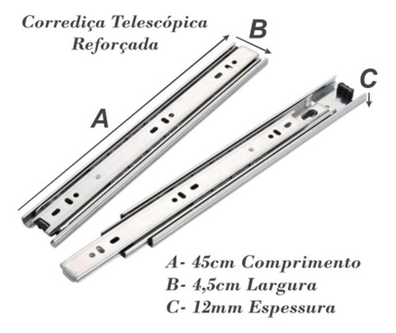 CORREDICA TELESCOPICA LARGA TEN - TAMANHO: 40CM