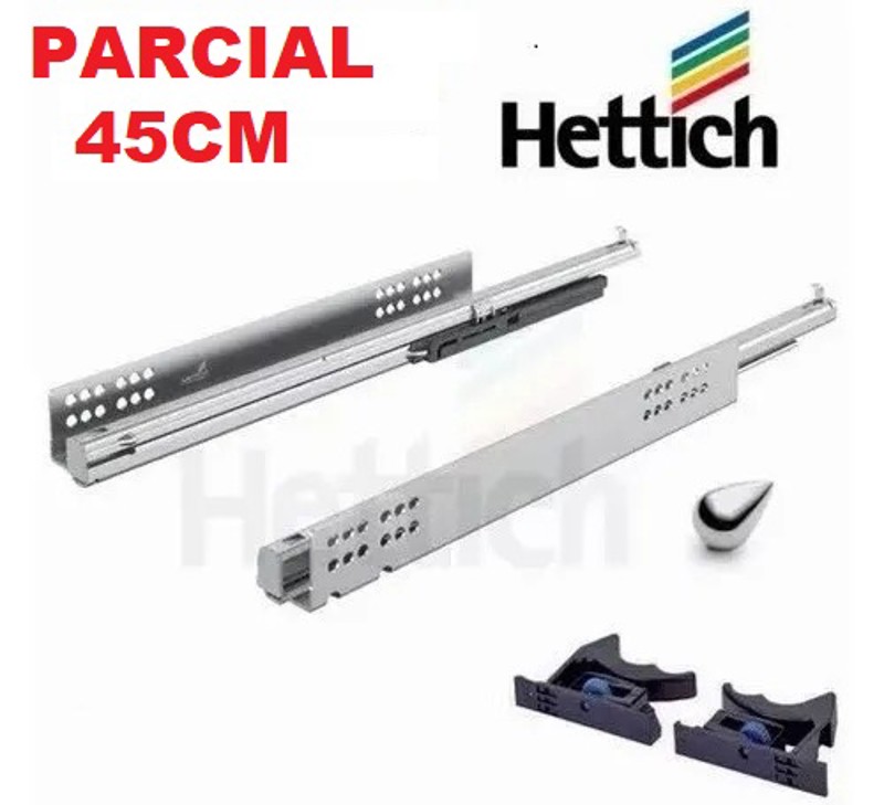 CORREDICA OCULTA COM AMORTECEDOR HETTICH QUADRO.30 PARCIAL - TAMANHO: 45CM