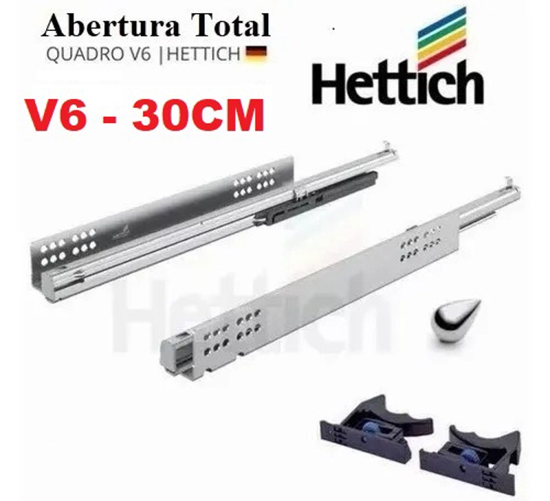 CORREDICA OCULTA COM AMORTECEDOR HETTICH V6 TOTAL - TAMANHO: 30CM
