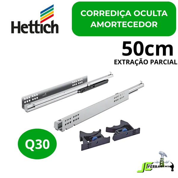 CORREDICA OCULTA COM AMORTECEDOR HETTICH QUADRO.30 PARCIAL - TAMANHO: 50CM