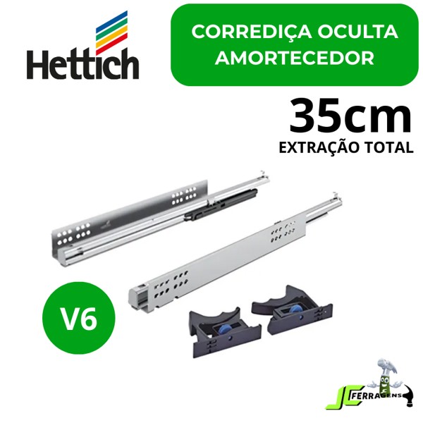 CORREDICA OCULTA COM AMORTECEDOR HETTICH V6 TOTAL - TAMANHO: 35CM