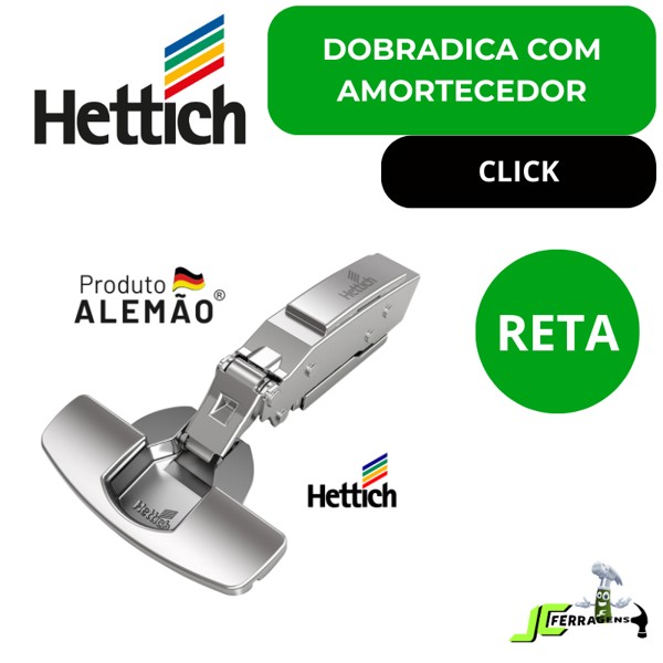 DOBRADICA CLICK 110° HETTICH - RETA CROMADA AMORTECEDOR SEM CALCO - 9071205