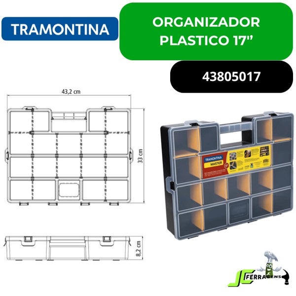 ORGANIZADOR TRAMONTINA PLASTICO 17'' 43CM COM 14 DIVISORIAS - 43805017