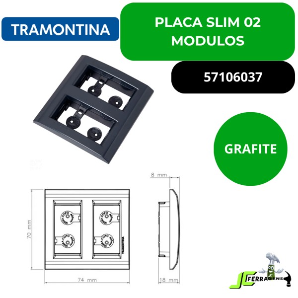 PLACA SLIM TRAMONTINA PARA 02 MODULOS - GRAFITE 57106037