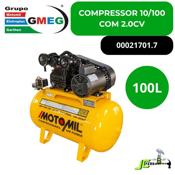 COMPRESSOR AIR POWER MONOFASICO 2,0HP CMV 10/100L MOTOMIL - 00021701.7 127/ 220V
