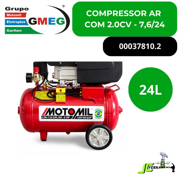 COMPRESSOR MONOFASICO 2,0HP CMI 7,6/24L MOTOMIL - 00037810.2 220V