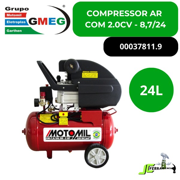 COMPRESSOR MONOFASICO 2,0HP CMI 8,7/24L MOTOMIL - 00037811.9