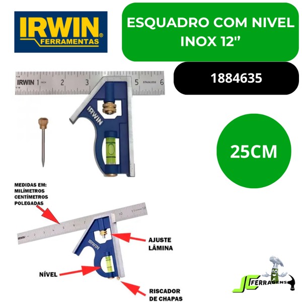 ESQUADRO INOX COM NIVEL 12" 305MM IRWIN - 1884635