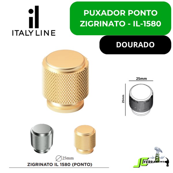 PUXADOR ITALYLINE PONTO ZIGRINATO 25X25 - IL1580 DOURADO (22886)