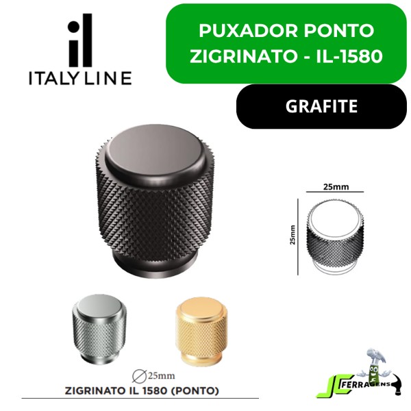 PUXADOR ITALYLINE PONTO ZIGRINATO 25X25 - IL1580 GRAFITE (23258)