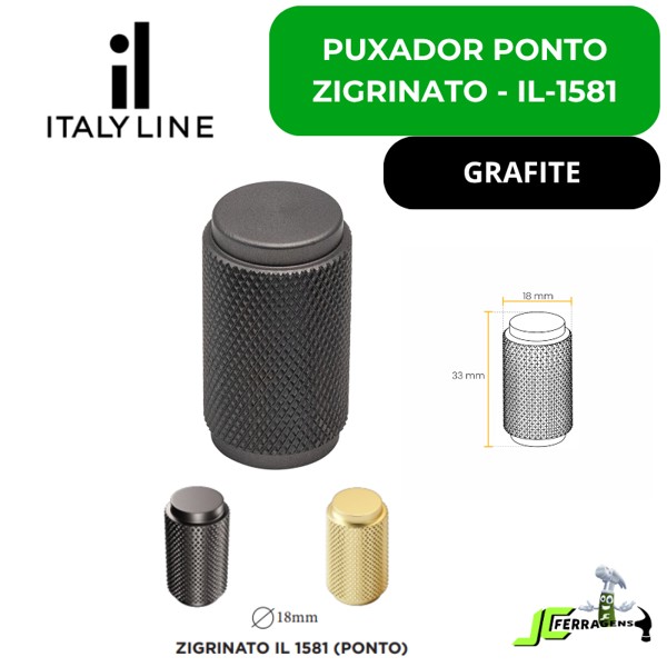 PUXADOR ITALYLINE PONTO ZIGRINATO 18X33 - IL1581 GRAFITE (23255)
