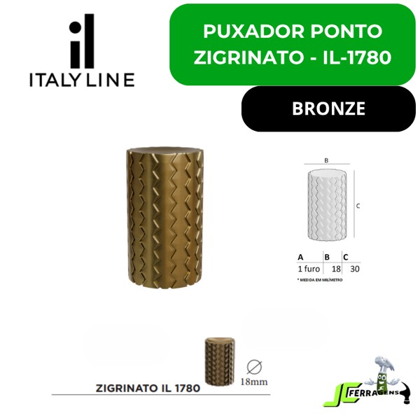 PUXADOR ITALYLINE PONTO ZIGRINATO 18X30 - IL1780 BRONZE (25020)