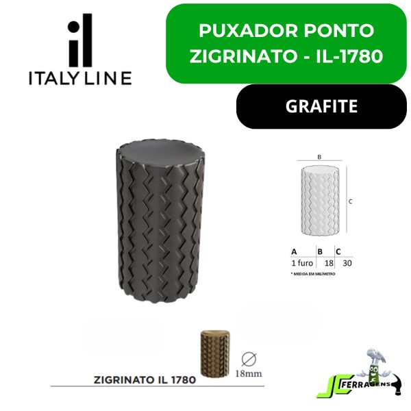 PUXADOR ITALYLINE PONTO ZIGRINATO 18X30 - IL1780 GRAFITE (25018)