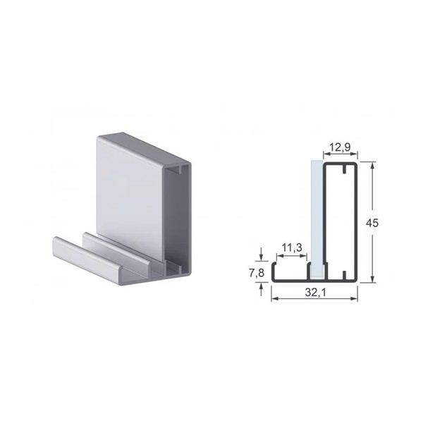 PERFIL VIDRO 1145 COM PUXADOR SLIM ALTERNATIVA (3136P) - INOX ESCOVADO - BARRA DE: 06 METROS