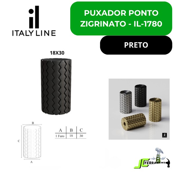 PUXADOR ITALYLINE PONTO ZIGRINATO 18X30 - IL1780 PRETO (25019)