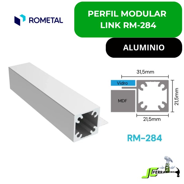 PERFIL MODULAR LINK ROMETAL COM ABA RM-284 - BARRA 03 METROS - COR: ALUMINIO