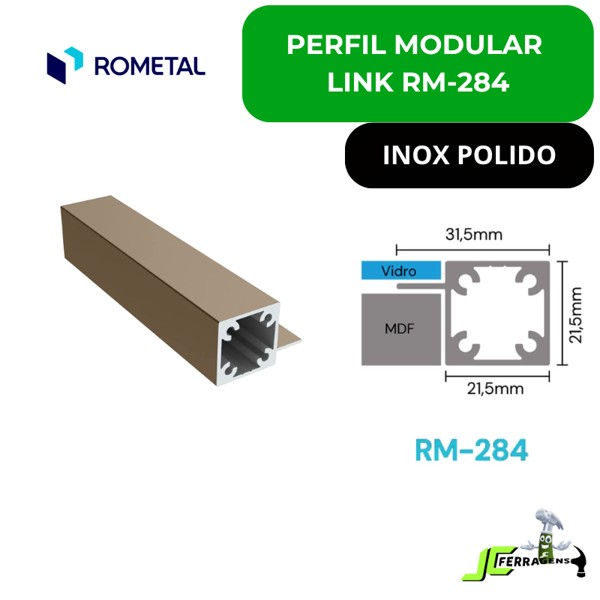 PERFIL MODULAR LINK ROMETAL COM ABA RM-284 - BARRA 03 METROS - COR: INOX POLIDO