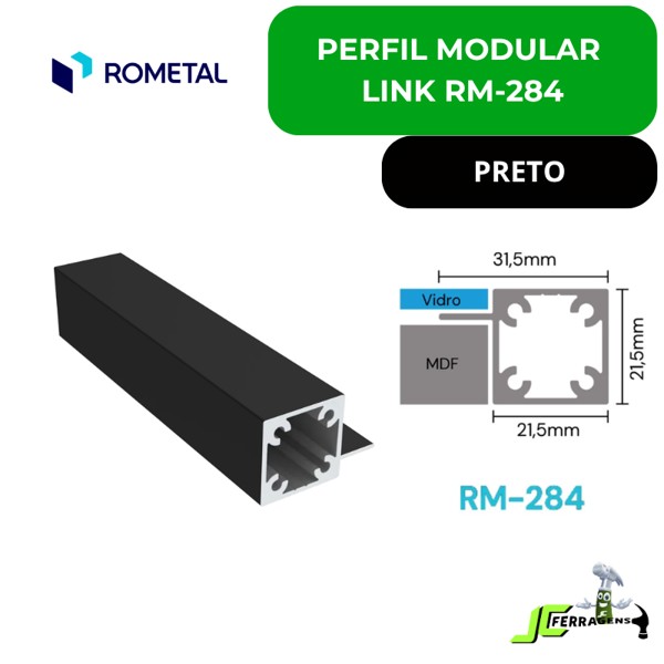 PERFIL MODULAR LINK ROMETAL COM ABA RM-284 - BARRA 03 METROS - COR: PRETO FOSCO