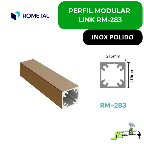 PERFIL MODULAR LINK ROMETAL RM-283 - BARRA 03 METROS - COR: INOX POLIDO