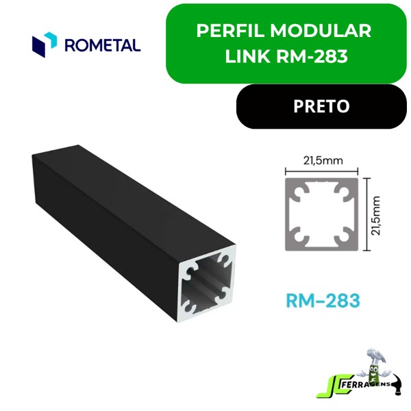 PERFIL MODULAR LINK ROMETAL RM-283 - BARRA 06 METROS - COR: PRETO