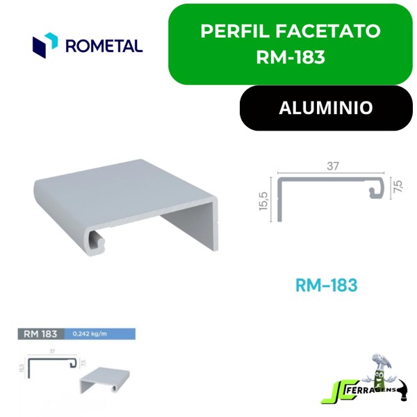PERFIL PUXADOR FACETATO ROMETAL RM-183  BARRA 06 METROS - COR: - ALUMINIO