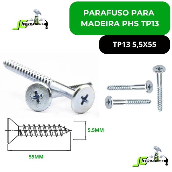 PARAFUSO PARA MADEIRA PHILIPS PANELA - 5,5X55 TP13 - QUANT: CAIXA COM 200 UNIDADES