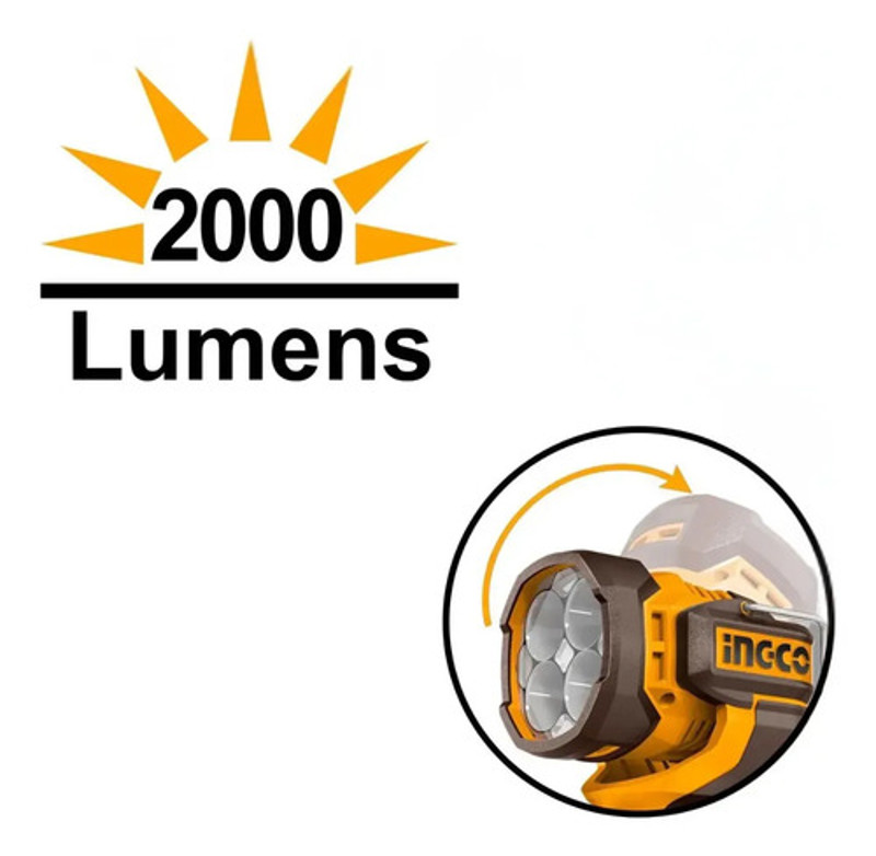LANTERNA DE LED INGCO BATERIA 20V - 2000 LUMENS - CWLI20885