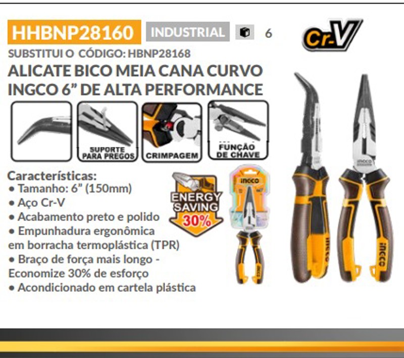 ALICATE DE BICO MEIA CANA CURVO ALTA PERFORMANCE INGCO -  HHBNP28160