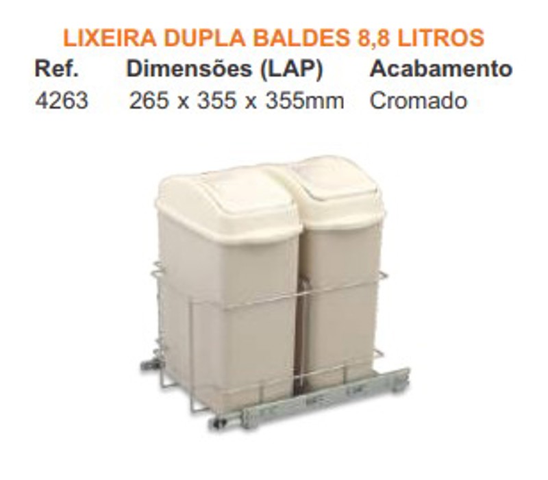 LIXEIRA DUPLA COM 09 LITROS GIOSUL - BRANCA 4263 
