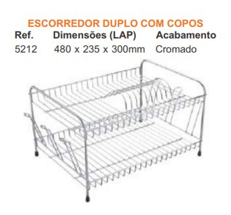 ESCORREDOR DE PRATOS DUPLO COM COPOS DE BANCADA GIOSUL - 5212