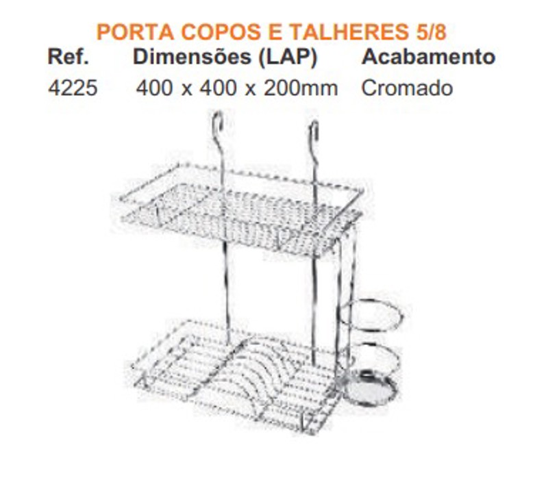 KIT SUSPENSO ESCORREDOR + PORTA COPOS + TALHERES GIOSUL - 4225 CROMADO