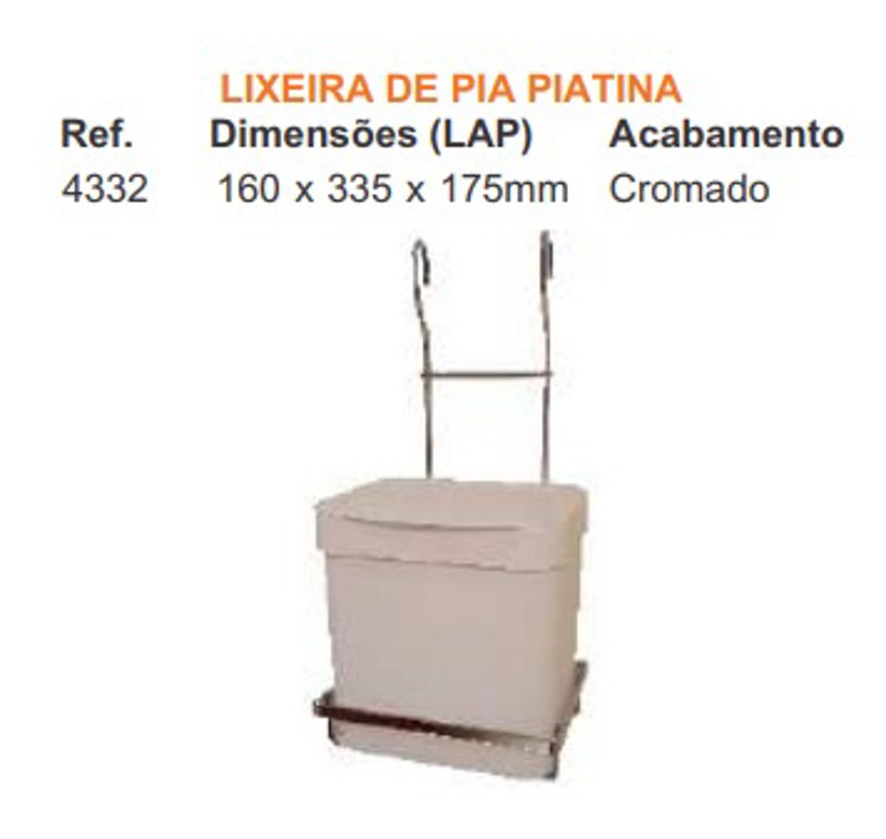 LIXEIRA SUSPENSA PIATINA GIOSUL - BRANCA 4332
