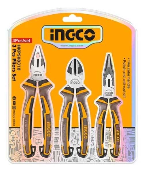 JOGO DE 03PCS COM ALICATES (BICO RETO, UNIVERSAL E DE CORTE) INDUSTRIAIS INGCO -  HKPS28318