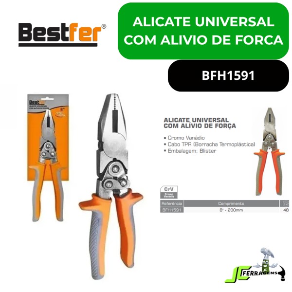 ALICATE UNIVERSAL COM ALIVIO DE FORCA 8'' BESTFER - BFH1591