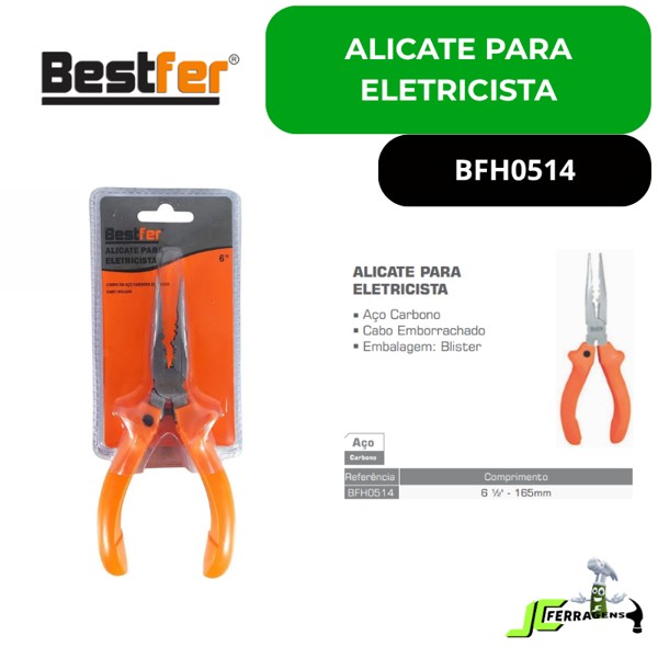 ALICATE PARA ELETRICISTA 6'' BESTFER - BFH0514